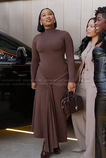 Zelie's brown tie front mesh dress on Selling Sunset