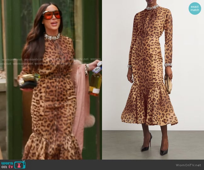 Zimmermann Crush Embellished Leopard Shirt and Skirt worn by Angie Katsanevas on The Real Housewives of Salt Lake City