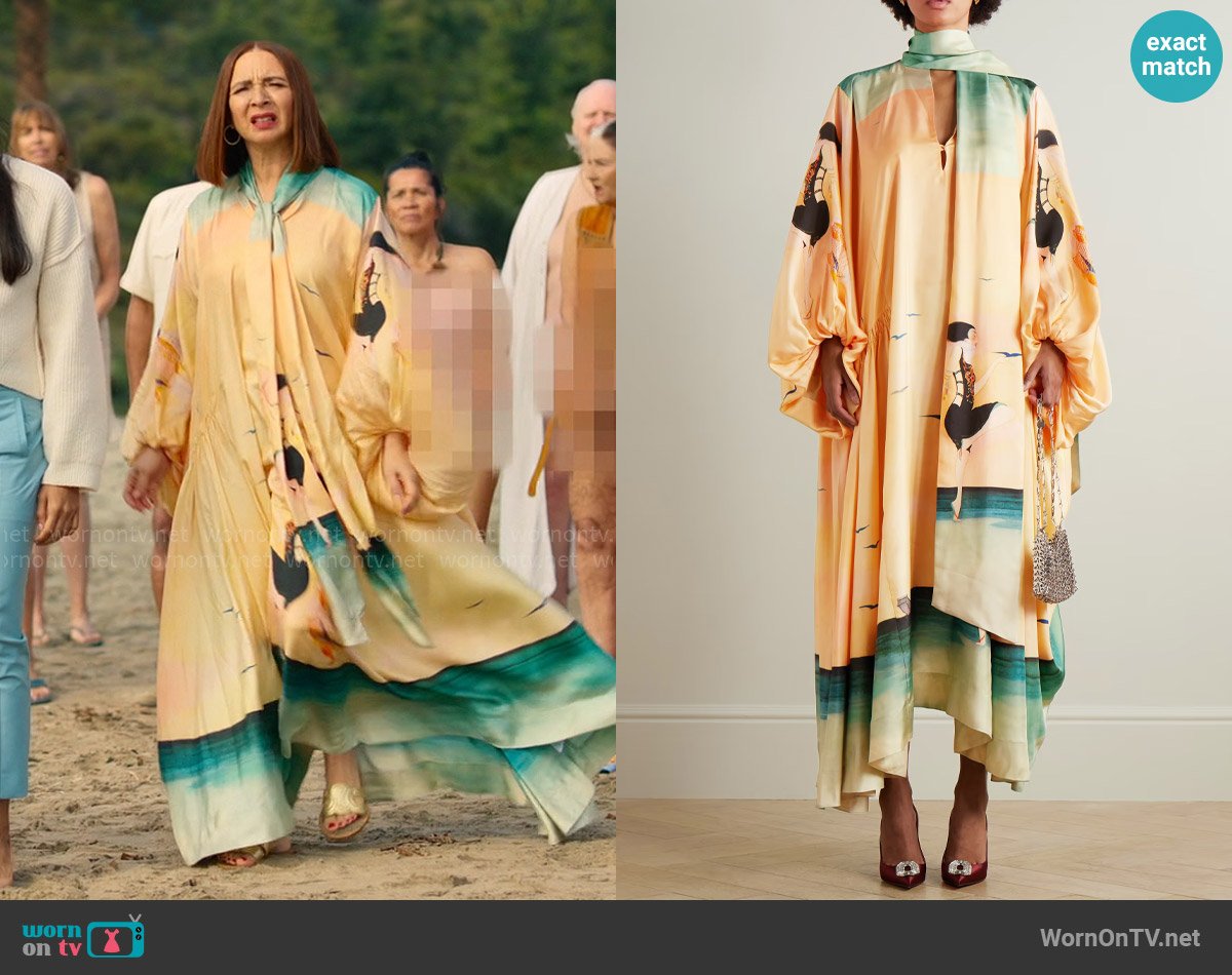 Zimmermann Eden pussy-bow silk maxi dress worn by Molly Novak (Maya Rudolph) on Loot