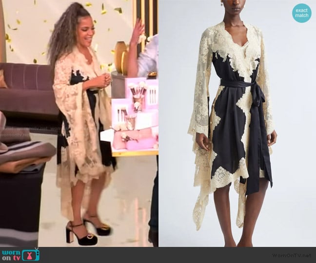Zimmermann Hypnotic Lace & Satin Wrap Dress worn by Sunny Hostin on The View