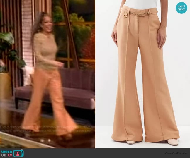 Zimmermann Luminosity Belted Wool-Blend Flare Trousers in Biscuit worn by Sunny Hostin on The View