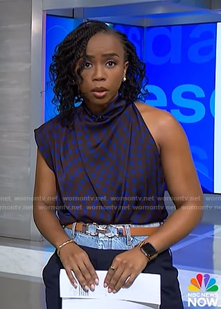 Zinhle's brown polka dot asymmetric top on NBC News Daily