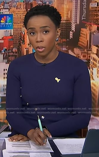 Zinhle's navy asymmetric button dress on NBC News Daily