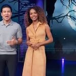 Zuri’s beige suede wrap dress on Access Hollywood