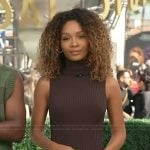 Zuri’s brown ribbed mini dress on Access Hollywood
