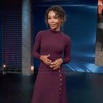 Zuri’s burgundy button detail dress on Access Hollywood