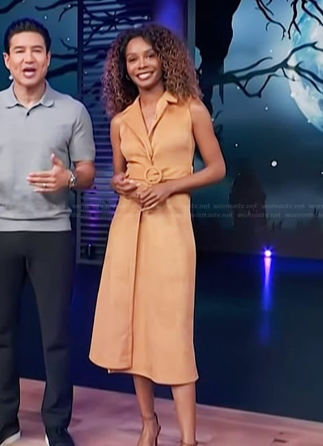 Zuri's beige suede wrap dress on Access Hollywood