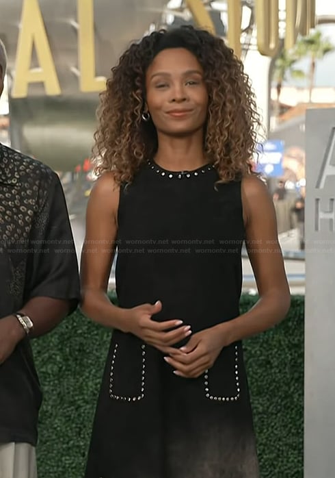 Zuri’s black studded trim dress on Access Hollywood
