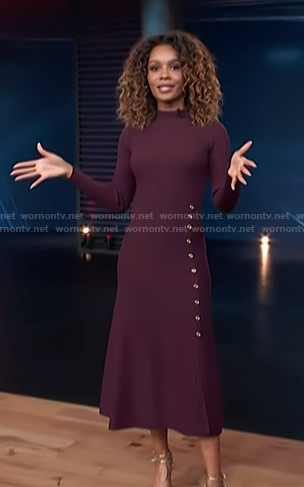 Zuri's burgundy button detail dress on Access Hollywood