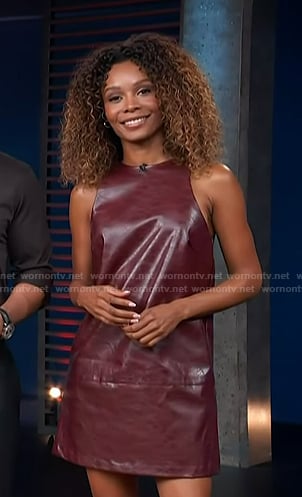 Zuri’s burgundy leather mini dress on Access Hollywood