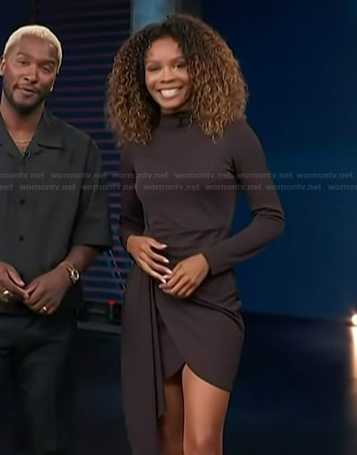 Zuri's long sleeve drape dress on Access Hollywood