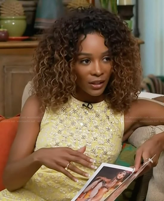 Zuri’s yellow embellished dress on Access Hollywood
