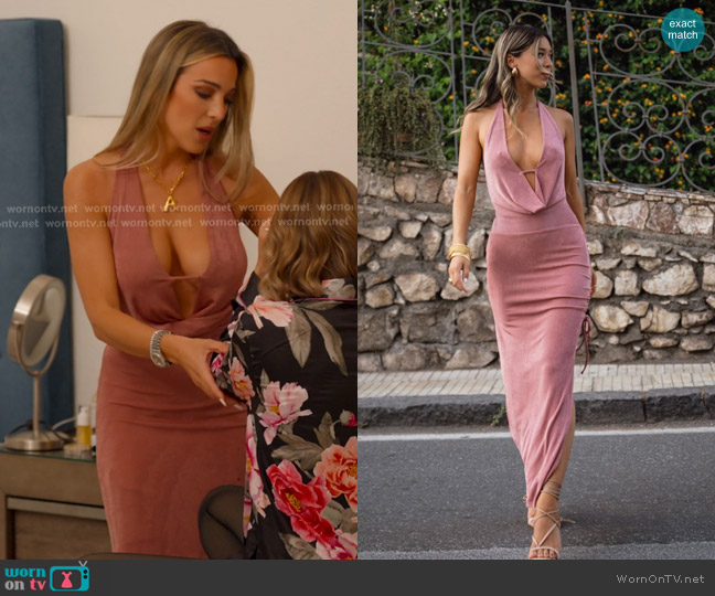 12th Tribe Lilia Blush Cowl Neck Slinky Midi Dress worn by Alex Halll (Alex Hall) on Selling the OC