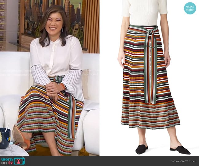 3.1 Phillip Lim Multi Striped Wrap Skirt worn by Juju Chang on Good Morning America