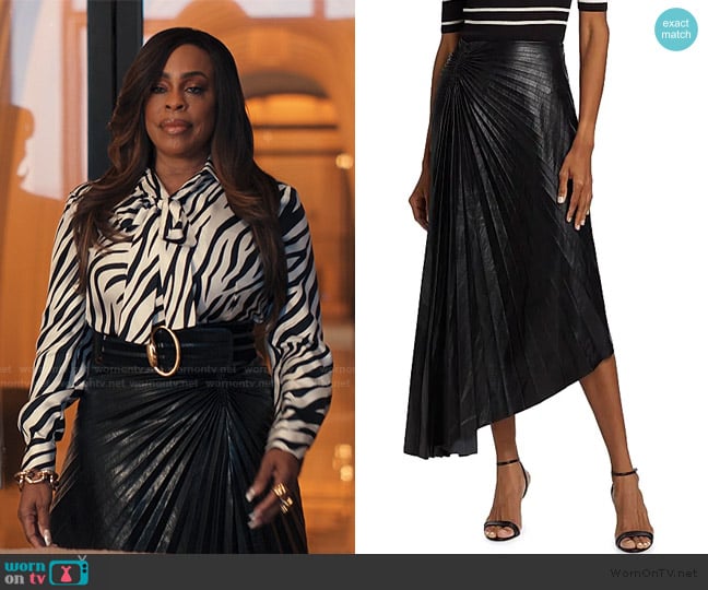A.L.C. Tracy Faux-Leather Pleated Maxi Skirt worn by Emerald Greene (Niecy Nash-Betts) on Alls Fair