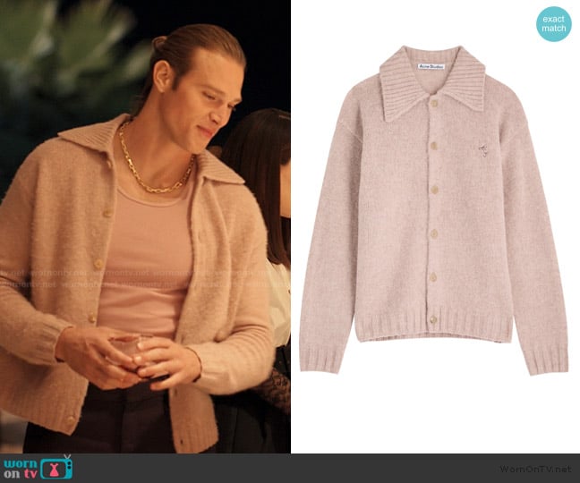 Acne Studios Logo-embroidered wool cardigan worn by Chase Munroe (Matthew Noszka) on Alls Fair