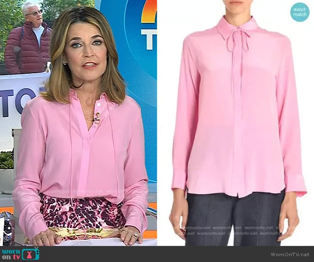 Adam Lippes Shirt With Thin Bow in Rose worn by Savannah Guthrie on Today