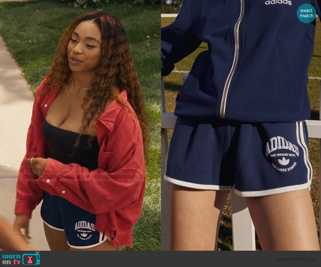 Adidas Vector Shorts in Dark Blue worn by Lisa (Simone Joy Jones) on Bel-Air
