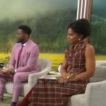 Adriana Diaz’s brown plaid cowl-neck dress on CBS Mornings