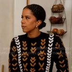 Ariana Diaz’s navy chunky knit sweater on CBS Mornings