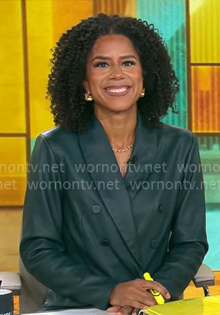 Adriana Diaz’s green leather blazer on CBS Mornings
