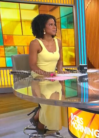 Adriana Diaz’s yellow midi tank dress on CBS Mornings