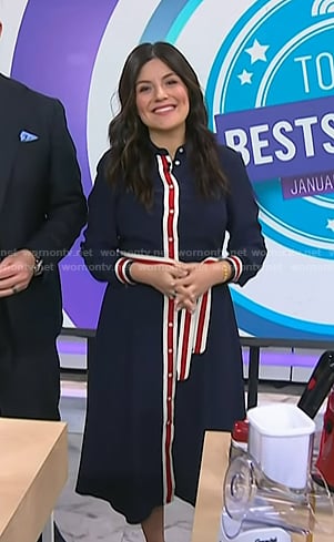 Adrianna's navy striped trim shirtdress on Today