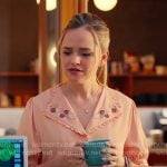 Ainsley’s embroidered peach blouse and fox skirt on Loot