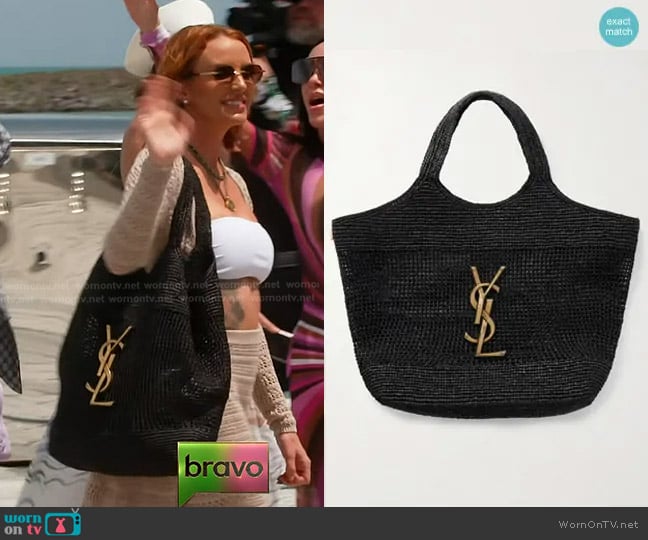 aint Laurent Icare Maxi Embellished Raffia Tote worn by Whitney Rose on The Real Housewives of Salt Lake City