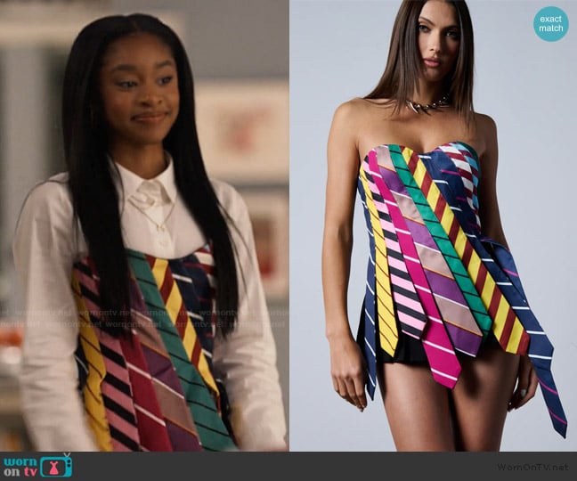 Akira Strictly Business Tie Detail Corset Top worn by Ashley Banks (Akira Akbar) on Bel-Air
