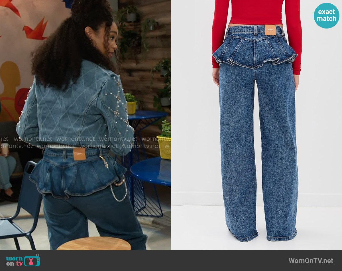 Aknvas Avery Ruffled High-Rise Wide-Leg Jeans worn by Chelsea Hamilton (RhonniRose Mantilla) on Beyond the Gates
