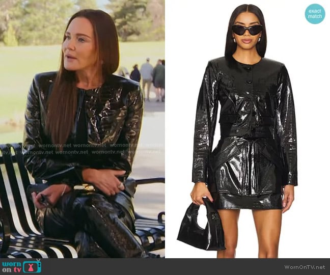 Aknvas Cropped Barnett Jacket and Cherry Skirt worn by Meredith Marks on The Real Housewives of Salt Lake City