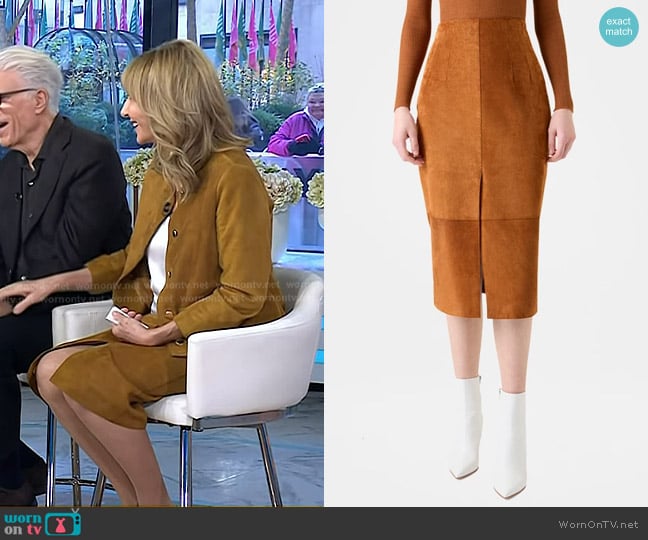 Mary Steenburgen’s camel suede skirt on Today Mary Steenburgen’s camel suede skirt on Today