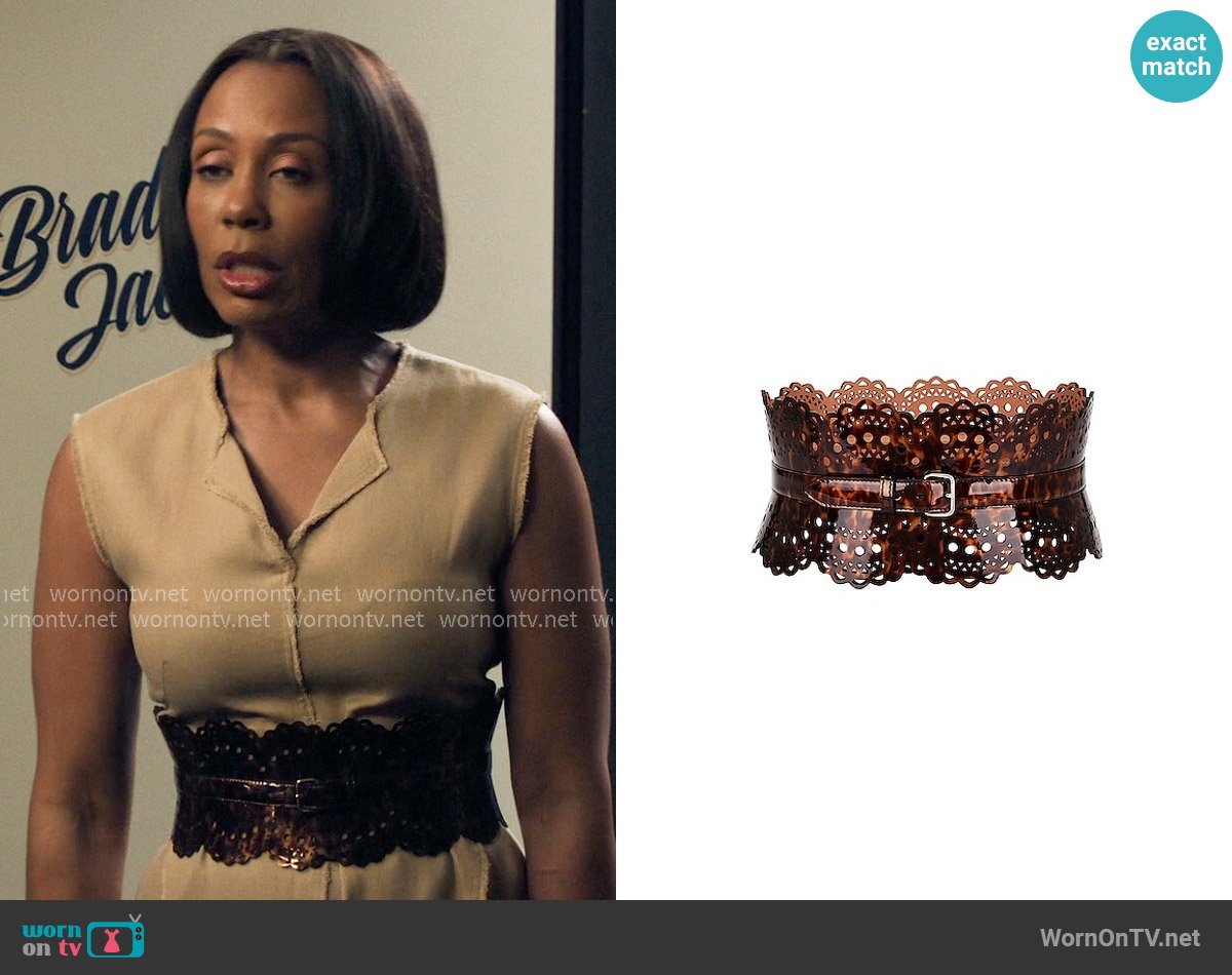 Alaia Bustier Belt In Marron worn by Mia Jordan (Karen Pittman) on The Morning Show