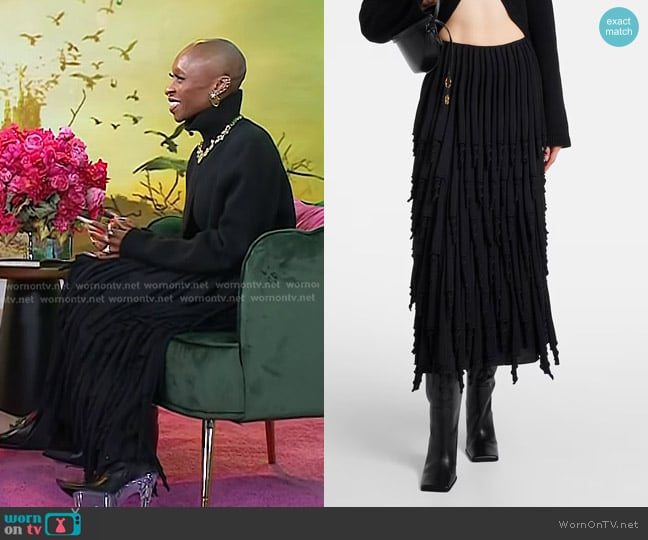 Alaia Tiered Wool and Silk Maxi Skirt worn by Cynthia Erivo on Today