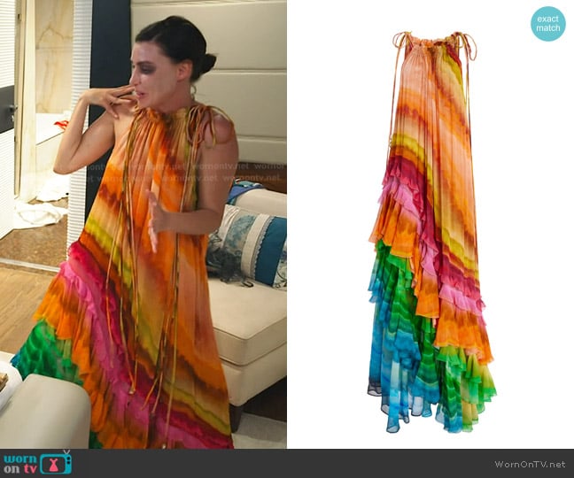 Alemais Iris Ruffled Plissé Georgette Maxi Dress worn by Bronwyn Newport on The Real Housewives of Salt Lake City