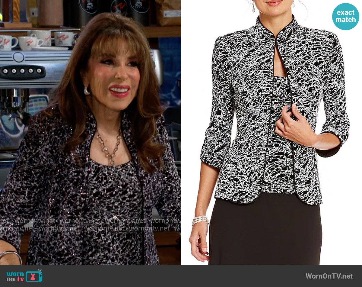 Alex Evenings Mock Neck 3/4 Sleeve Piping Glitter Embellished Printed 2-Piece Twinset worn by Esther Valentine (Kate Linder) on The Young and the Restless