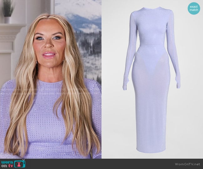 Alex Perry Crystal Embellished Jersey Long-Sleeve Midi Dress worn by Heather Gay on The Real Housewives of Salt Lake City