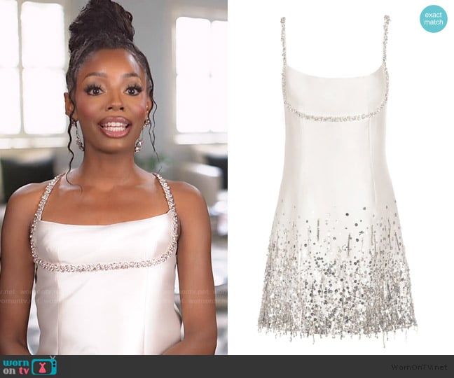 Alexandra Pijut Stella Dress in Ivory Silk Wool with Silver Fringe worn by Venita Aspen on Southern Charm