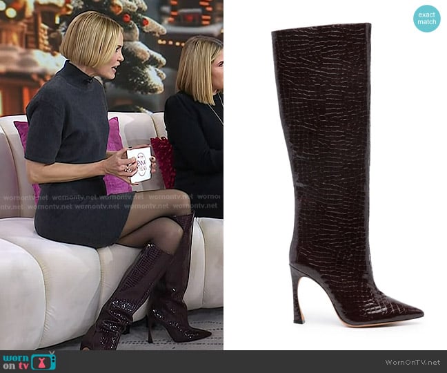 Alexandre Birman Kyra 100mm Embossed Leather Boots worn by Leslie Bibb on Today