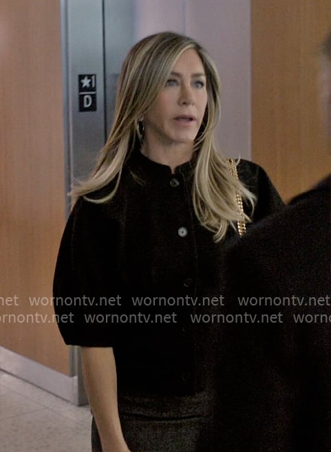 Alex’s black puff-sleeve jacket on The Morning Show