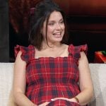 Ali Cobrin’s red plaid dress on Access Hollywood