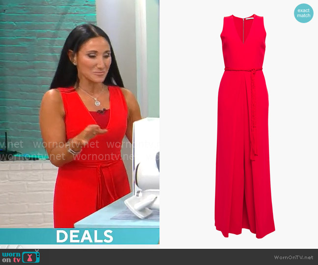 Alice + Olivia Audrie belted pleated crepe wide-leg jumpsuit worn by Elizabeth Werner on CBS Mornings