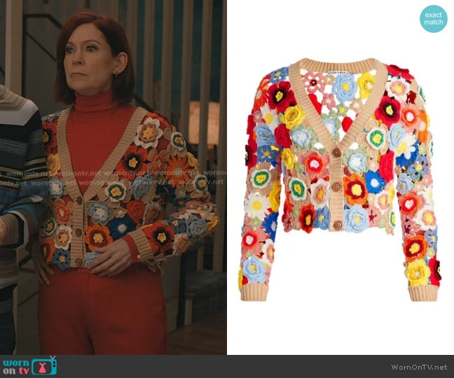 Alice + Olivia Bradley Cropped Floral Crochet Cardigan in Multi worn by Elsbeth Tascioni (Carrie Preston) on Elsbeth