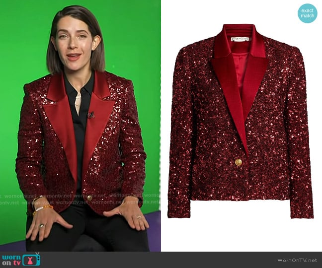 Alice + Olivia Devyn Sequin Short Blazer in Garnet worn by Daryn Carp on Today