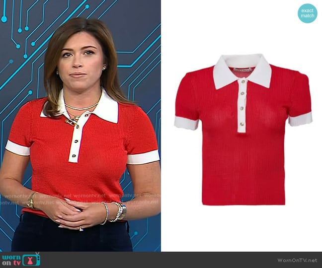 Alice + Olivia Martha Ribbed-knit Polo Top worn by Chloe Melas on Today