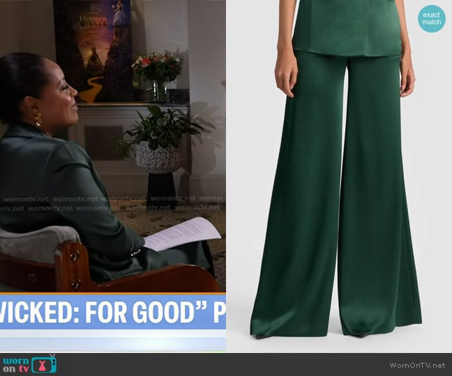 Alice + Olivia Nessi High Waist Wide Leg Pants in Green Mystique worn by Sheinelle Jones on Today