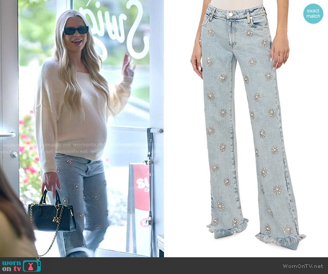 Alice + Olivia Roxie Embellished Straight Flare Jeans worn by Mayci Neeley on The Secret Lives of Mormon Wives