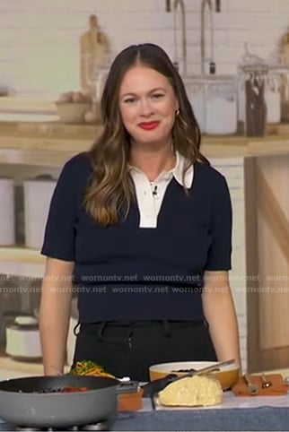 Alison Roman's navy polo with white collar on Today