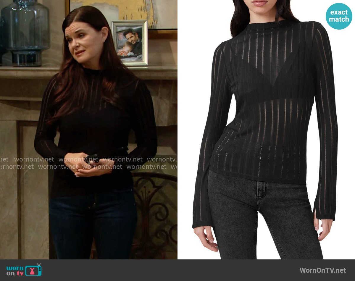 All Saints Aki Sheer Stripe Long Sleeve T-Shirt worn by Katie Logan (Heather Tom) on The Bold and the Beautiful